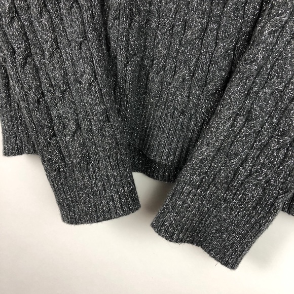 Charter Club Dark Gray Cotton Crewneck Cable-knit Sweater Metallic Fiber - Picture 9 of 12
